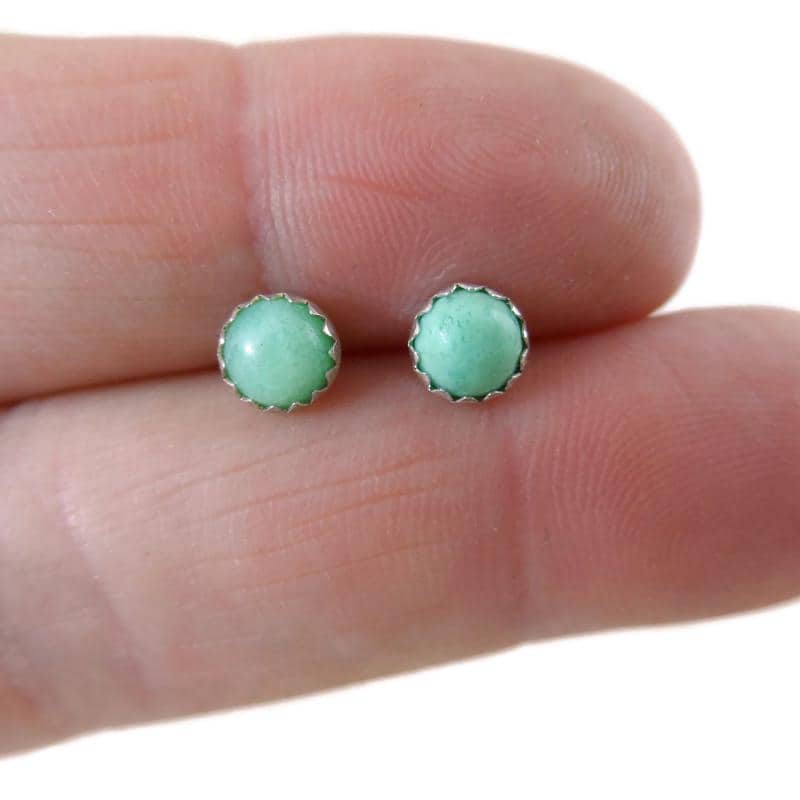 Chrysoprase Earrings in Sterling Silver, ChrysopraseEarrings, 5mm Earrings, Chrysoprase Jewelry, Green Gemstone, Gemstone Studs