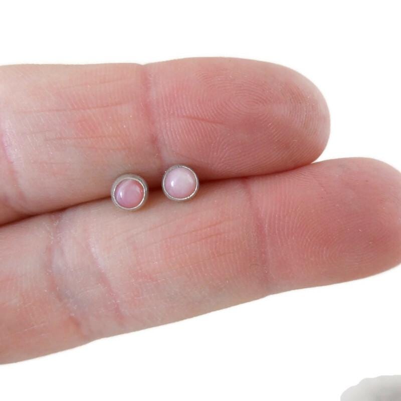 Pink Opal Earrings in Sterling Silver, Pink Opal Earrings, 4mm Studs, Dainty Studs, Gemstone Studs, Dainty Earrings, Gift for Her