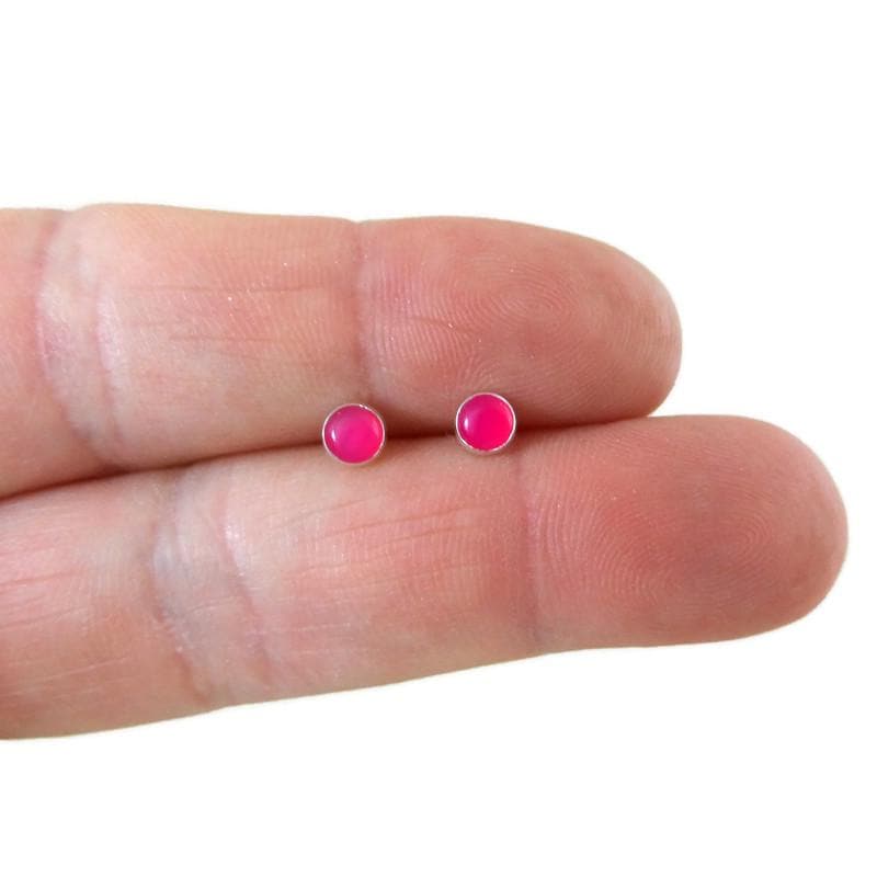 Pink Agate Earrings in Sterling Silver, Pink Agate Stud Earrings, Pink Earrings, Silver Earrings, Dainty Earrings, Gift for Her, 4mm studs