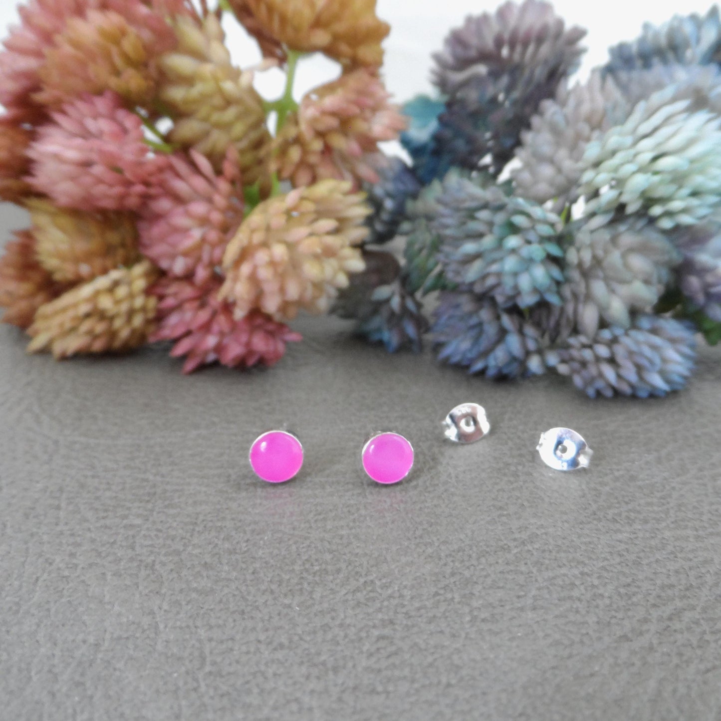 Pink Agate Earrings in Sterling Silver, Pink Agate Stud Earrings, Pink Earrings, Silver Earrings, Dainty Earrings, Gift for Her, 5mm studs