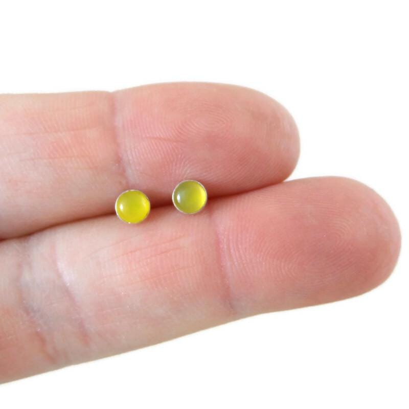 Yellow Agate Earrings in Sterling Silver, Yellow Agate Earrings, Yellow Earrings, Silver Earrings, Dainty Earrings, Gift for Her, 4mm studs