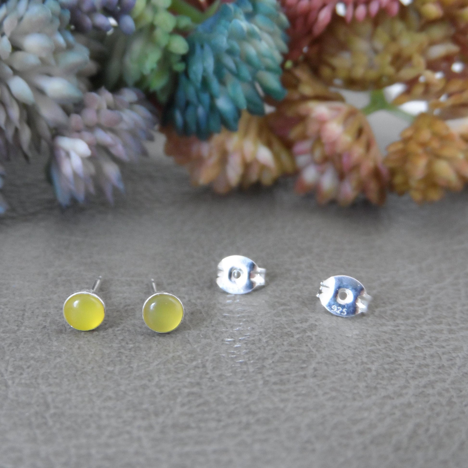 Yellow Agate Earrings in Sterling Silver, Yellow Agate Earrings, Yellow Earrings, Silver Earrings, Dainty Earrings, Gift for Her, 4mm studs