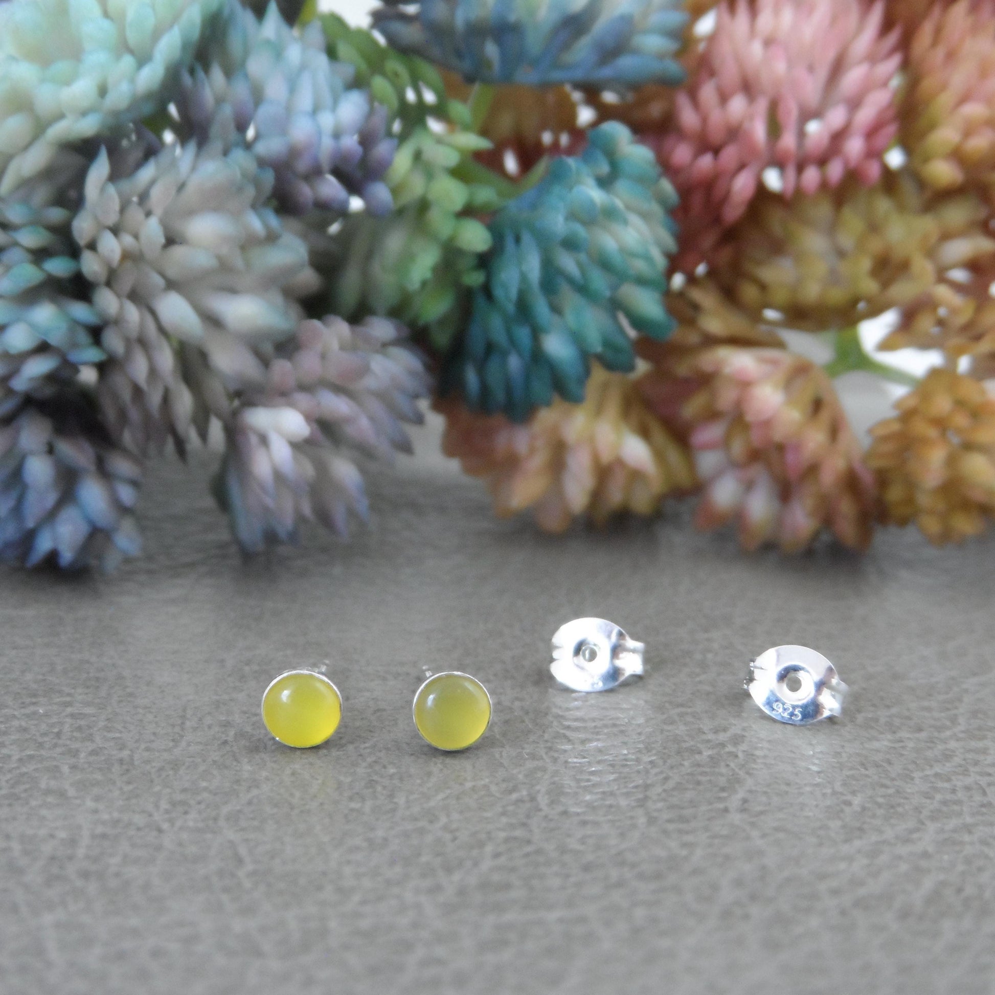 Yellow Agate Earrings in Sterling Silver, Yellow Agate Earrings, Yellow Earrings, Silver Earrings, Dainty Earrings, Gift for Her, 4mm studs