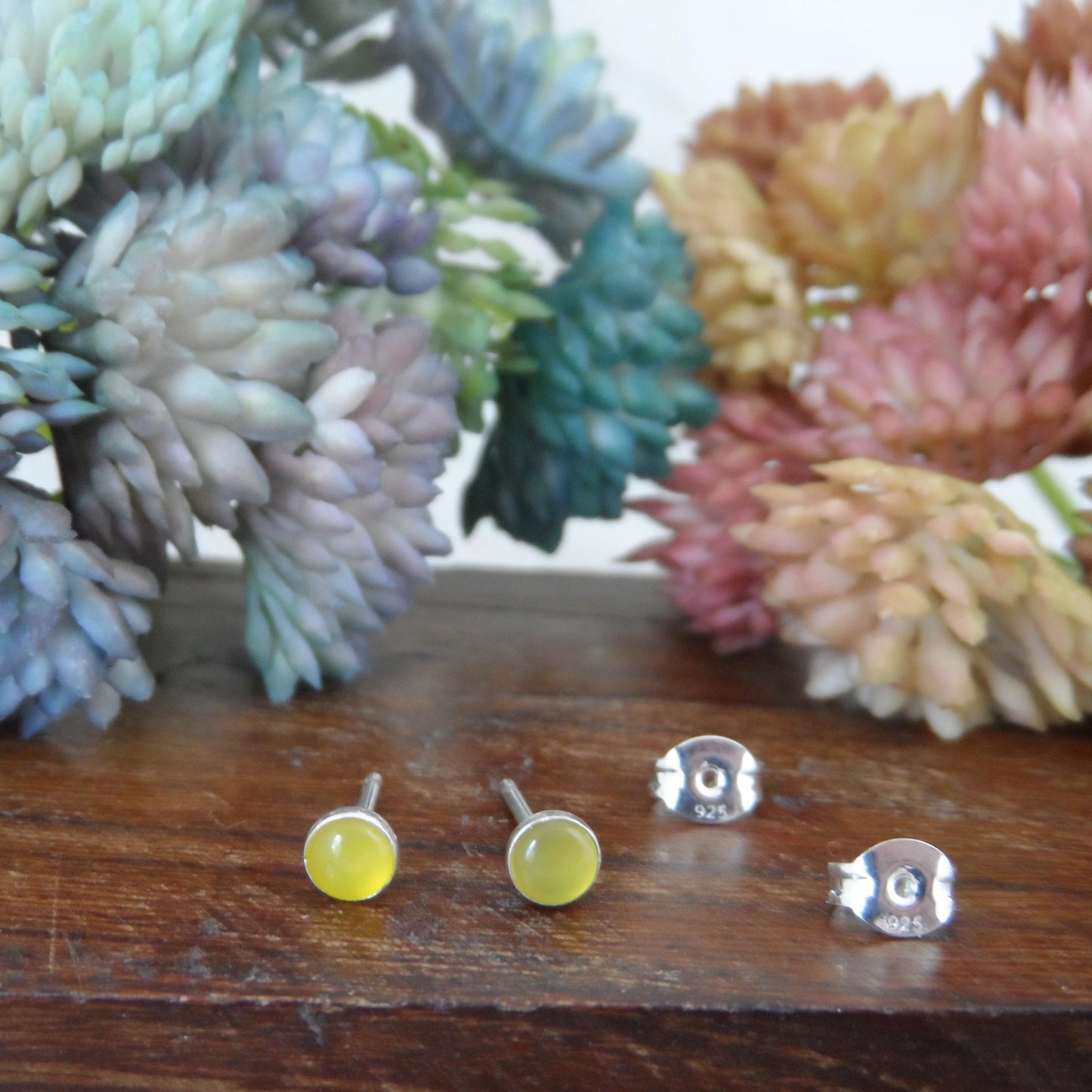 Yellow Agate Earrings in Sterling Silver, Yellow Agate Earrings, Yellow Earrings, Silver Earrings, Dainty Earrings, Gift for Her, 4mm studs