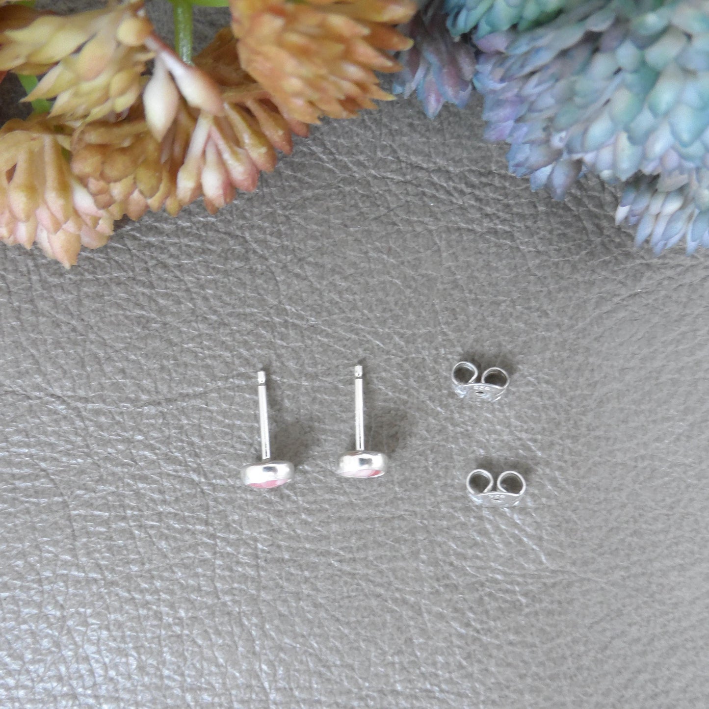 Rhodochrosite Earrings in Sterling Silver, Rhodochrosite Earrings, Pink Earrings, Silver Earrings, Dainty Earrings, Gift for Her, 5mm studs