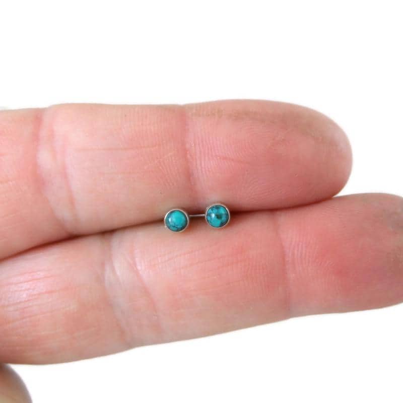 Tiny 3mm Turquoise Sterling Silver Earrings, Turquoise Silver Studs, 3mm Turquoise Earrings, Tiny Studs, Southwest Earrings, Boho Earrings