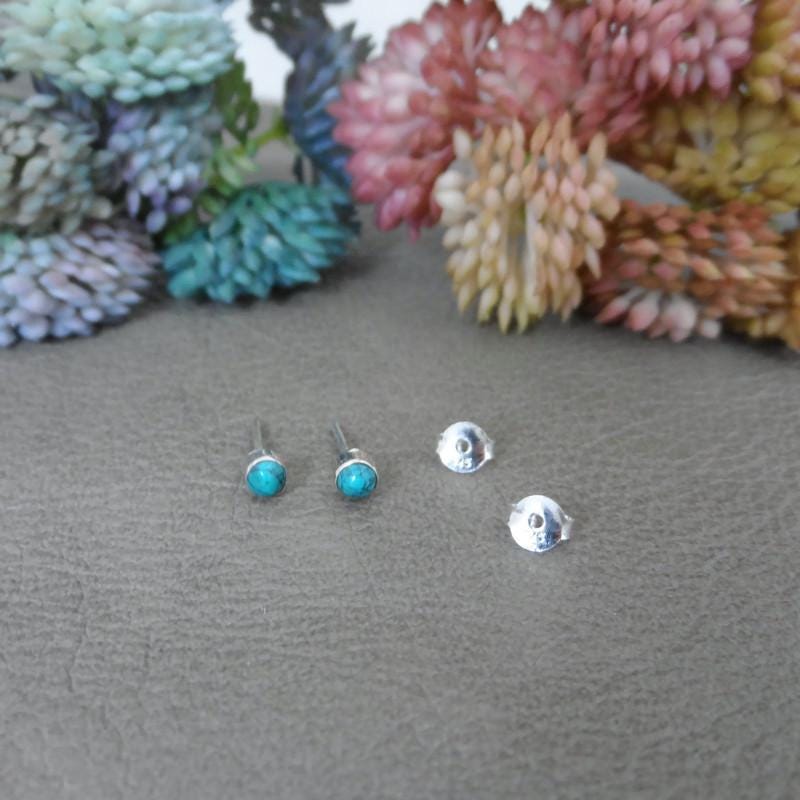 Tiny 3mm Turquoise Sterling Silver Earrings, Turquoise Silver Studs, 3mm Turquoise Earrings, Tiny Studs, Southwest Earrings, Boho Earrings