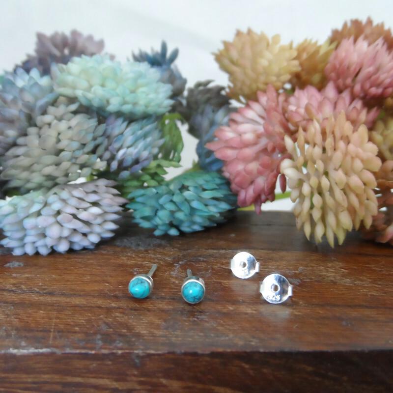 Tiny 3mm Turquoise Sterling Silver Earrings, Turquoise Silver Studs, 3mm Turquoise Earrings, Tiny Studs, Southwest Earrings, Boho Earrings