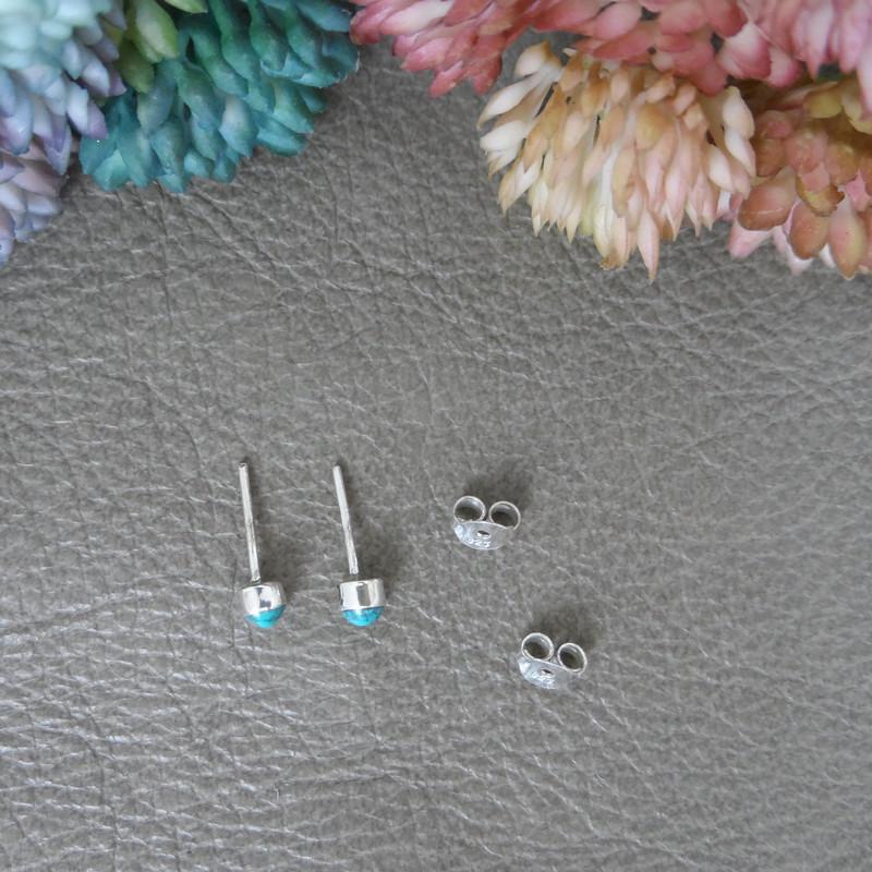 Tiny 3mm Turquoise Sterling Silver Earrings, Turquoise Silver Studs, 3mm Turquoise Earrings, Tiny Studs, Southwest Earrings, Boho Earrings