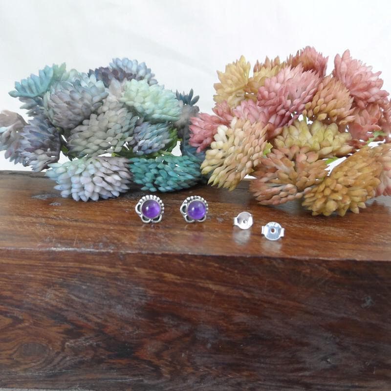 Amethyst Earrings in Sterling Silver,Amethyst Earrings, Amethyst Silver Studs, Amethyst Jewelry,Gemstone Studs,Gift for Her