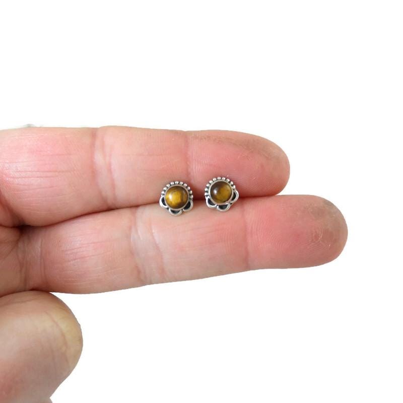 Tigers Eye Earrings in Sterling Silver, Tigers Eye Earrings, Gemstone Earrings, Minimalist Earrings, Dainty Earrings, Tigers Eye Jewelry