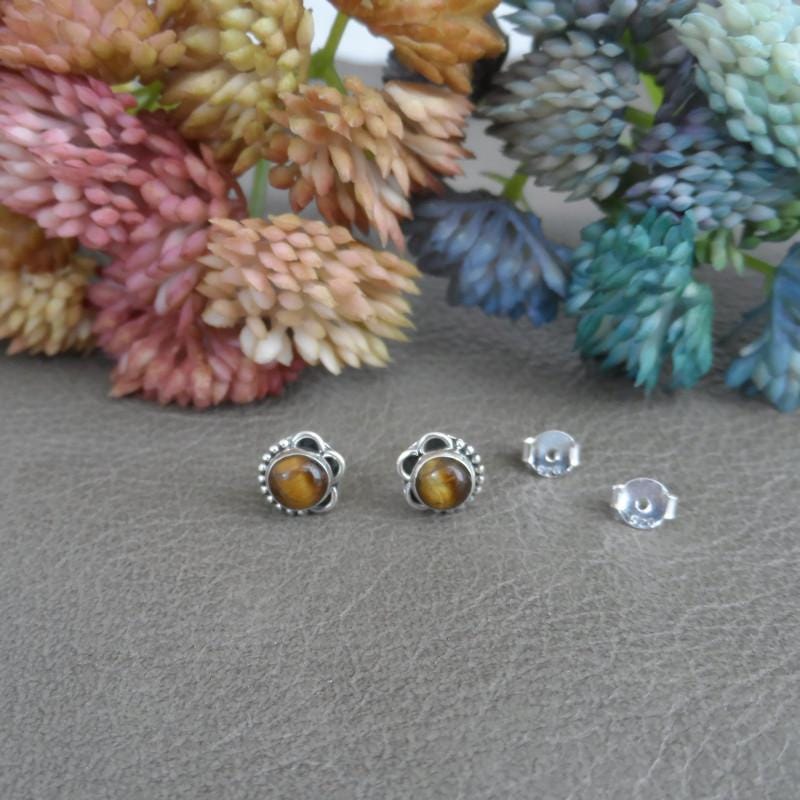 Tigers Eye Earrings in Sterling Silver, Tigers Eye Earrings, Gemstone Earrings, Minimalist Earrings, Dainty Earrings, Tigers Eye Jewelry