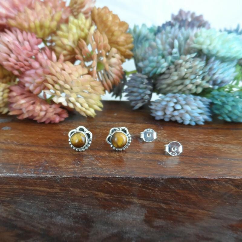Tigers Eye Earrings in Sterling Silver, Tigers Eye Earrings, Gemstone Earrings, Minimalist Earrings, Dainty Earrings, Tigers Eye Jewelry