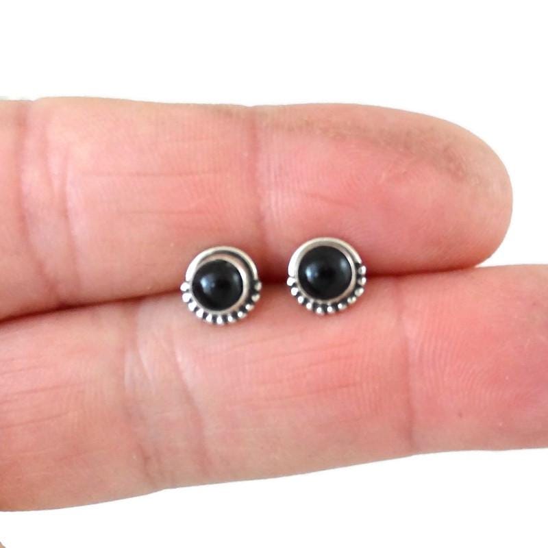 Black Onyx Earrings in Sterling Silver, Black Onyx Stud Earrings, Black Onyx Earrings, Minimalist Studs, Boho Earrings