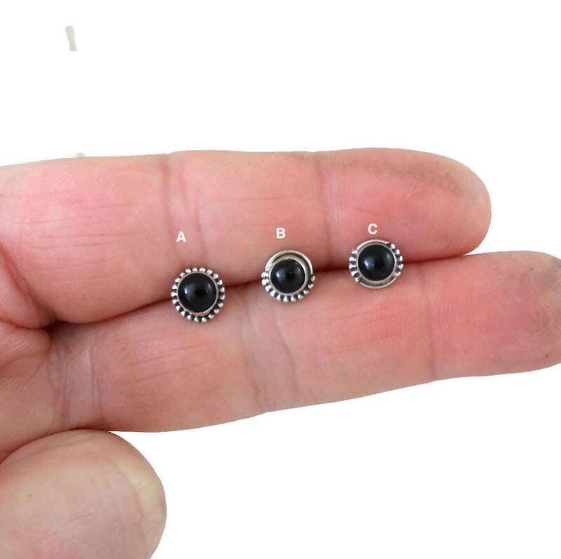 Black Onyx Earrings in Sterling Silver, Black Onyx Stud Earrings, Black Onyx Earrings, Minimalist Studs, Boho Earrings