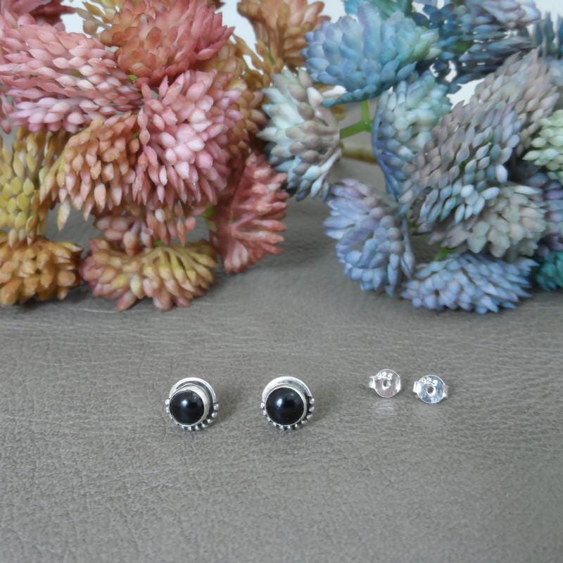 Black Onyx Earrings in Sterling Silver, Black Onyx Stud Earrings, Black Onyx Earrings, Minimalist Studs, Boho Earrings