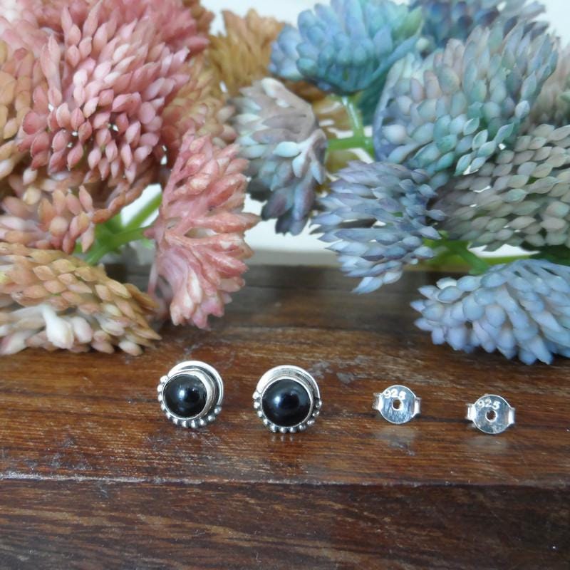 Black Onyx Earrings in Sterling Silver, Black Onyx Stud Earrings, Black Onyx Earrings, Minimalist Studs, Boho Earrings