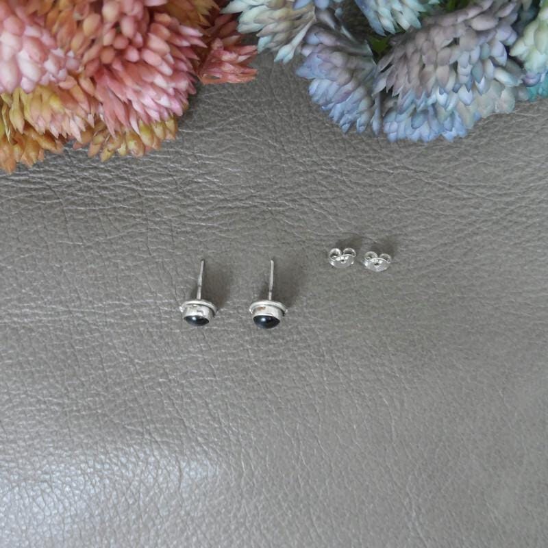 Black Onyx Earrings in Sterling Silver, Black Onyx Stud Earrings, Black Onyx Earrings, Minimalist Studs, Boho Earrings