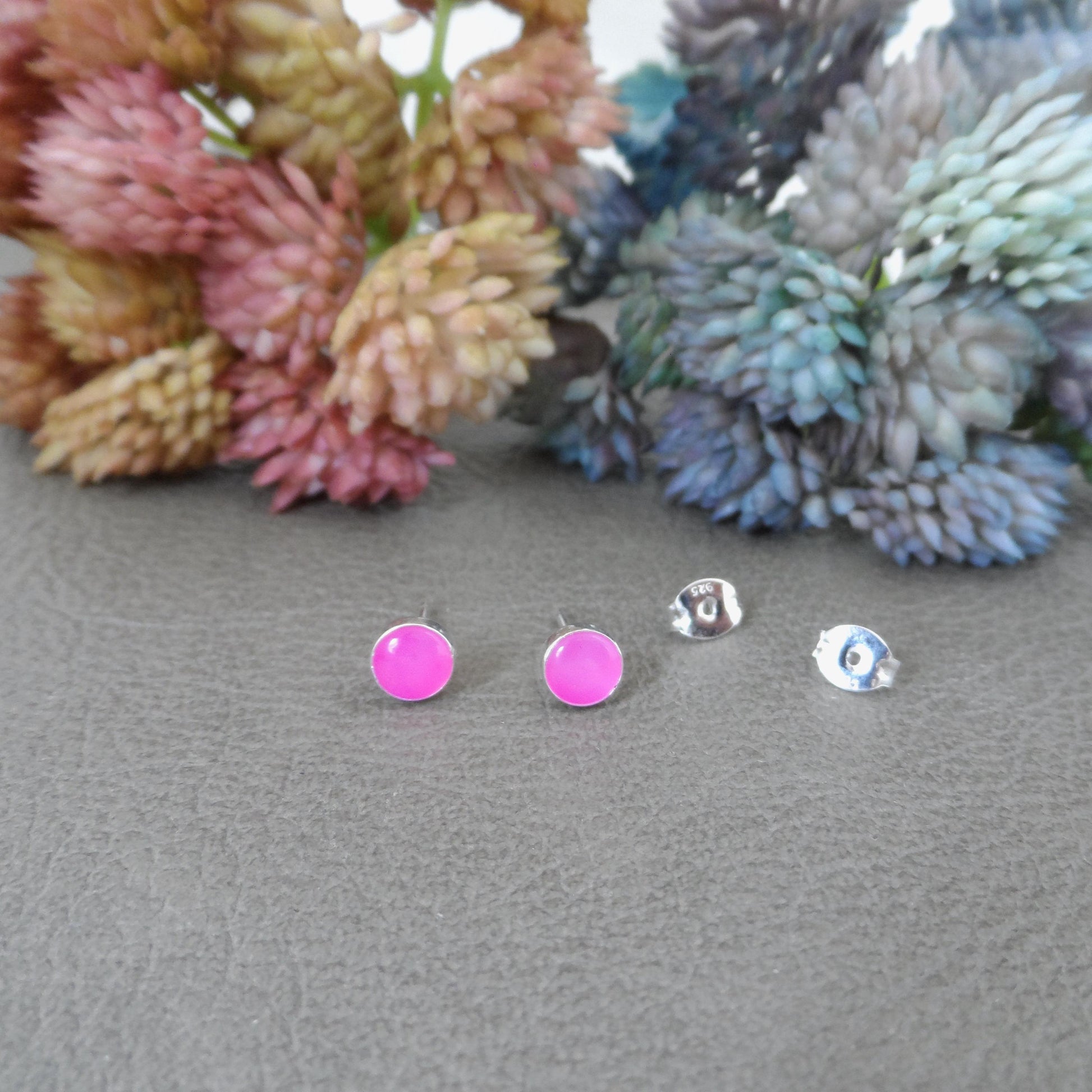 Pink Agate Earrings in Sterling Silver, Pink Agate Stud Earrings, Pink Earrings, Silver Earrings, Dainty Earrings, Gift for Her, 5mm studs