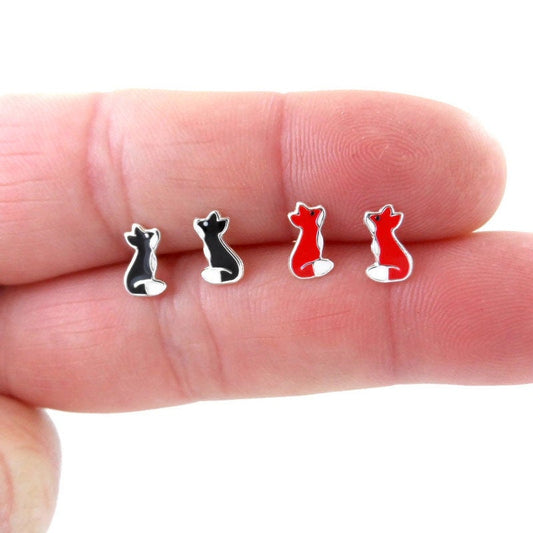 Tiny Fox Earrings in Sterling Silver