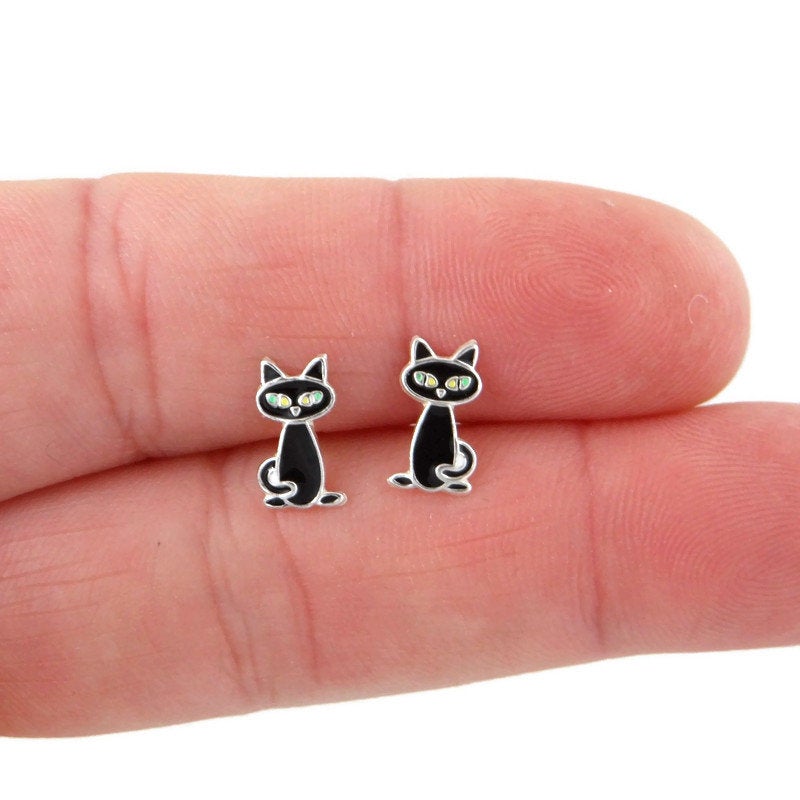 Cat Puncture Earrings Black Cat Earrings  Earring Studs  Cats Up Shop